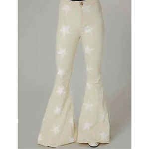 Altar'd State Star Struck Flare Jeans in Oatmeal and White